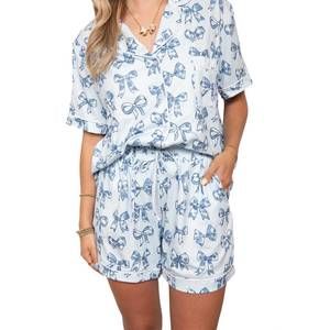 NEW KATYDID coquette bow pajamas in light blue